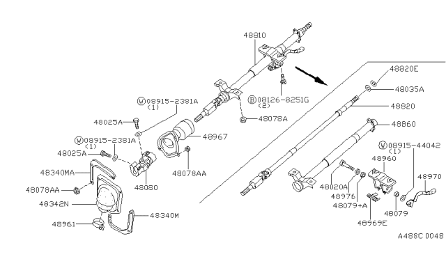 1992 Nissan Sentra Joint Assembly-Steering,Lower Diagram for 48080-65Y00