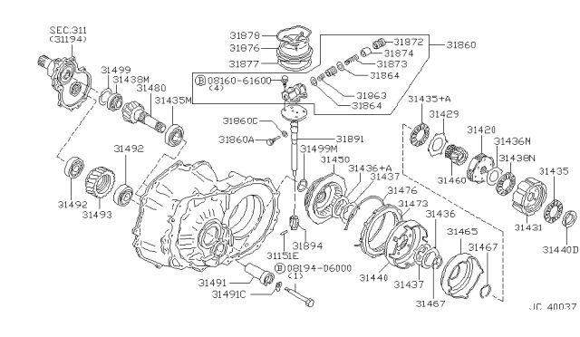 1991 Nissan Sentra Connector Shell Diagram for 31465-01X01