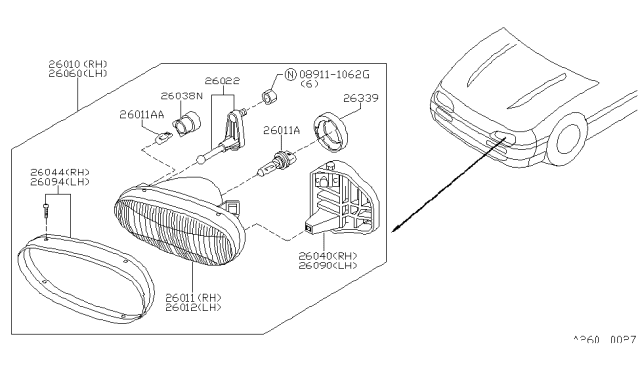 1994 Nissan Sentra Driver Side Headlight Assembly Diagram for B6060-86Y01