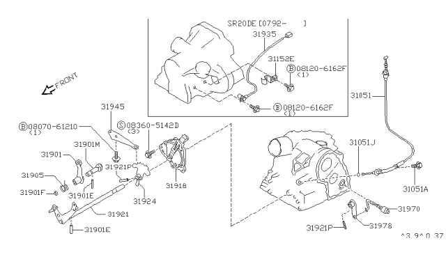 1993 Nissan Sentra Neutral Safety Switch Diagram for 31918-31X07