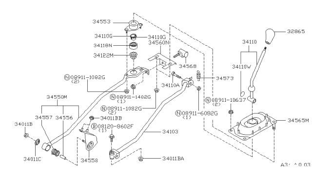 1994 Nissan Sentra Lever Assy-Control Diagram for 34110-50Y10