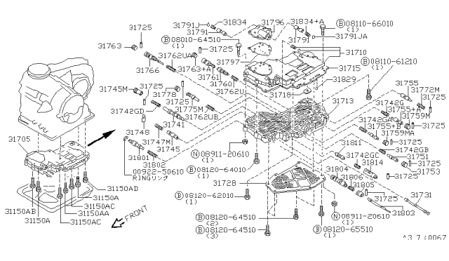 1991 Nissan Sentra Control Valve Assembly Diagram for 31705-31X66