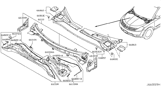 2007 Nissan Murano Cowl Top-Side,LH Diagram for 66321-CA000
