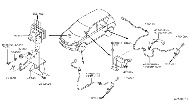 2007 Nissan Murano Sensor Assembly-Anti SKID,Rear Diagram for 47900-CA00A