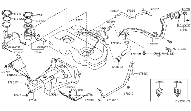 2007 Nissan Murano Fuel Tank Assembly Diagram for 17202-CC20B