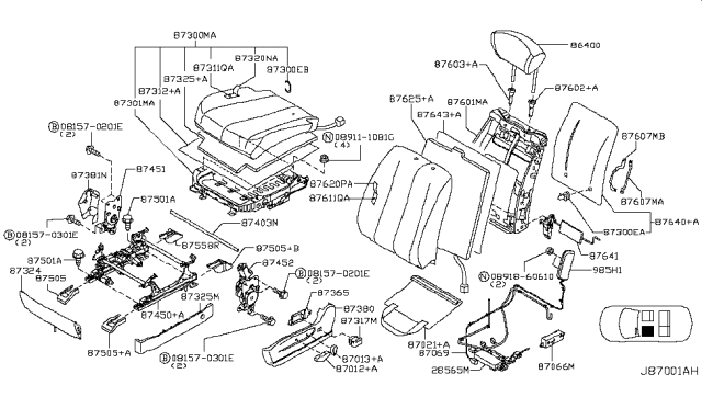 2006 Nissan Murano Cushion Assembly - Front Seat Diagram for 87350-CB61B