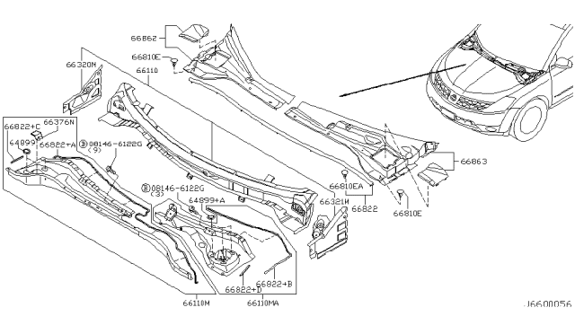 2005 Nissan Murano Extension-Cowl Top Diagram for 66315-CA000