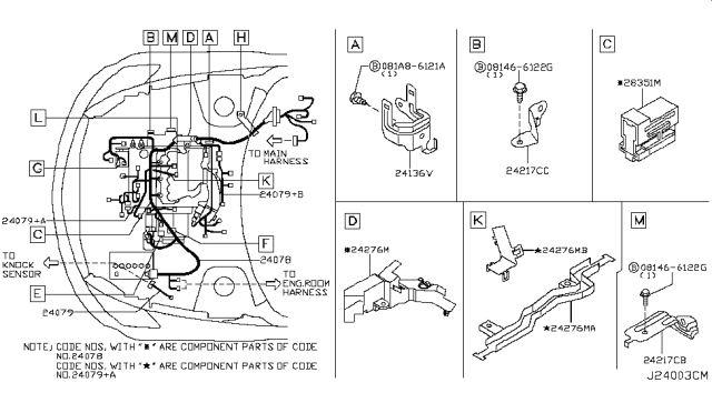 2007 Nissan Murano Bracket-Harness Clip Diagram for 24239-5Y73D