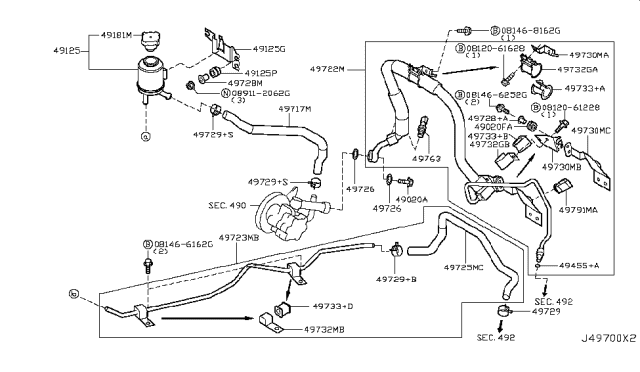 2004 Nissan Murano Hose & Tube Assy-Power Steering Diagram for 49720-CA100