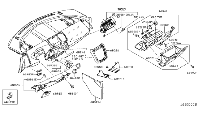 2007 Nissan Murano Panel-Switch Diagram for 68485-CA000