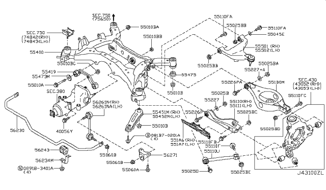 2007 Nissan Murano Arm Assy-Rear Suspension,LH Diagram for 55502-CA000