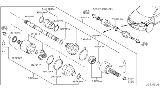 2004 Nissan Murano Front Drive Shaft (FF) Diagram 3
