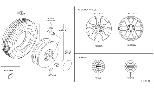 2005 Nissan Murano Aluminum Wheel 6 Spoke Chrome Diagram for D0300-CC25A