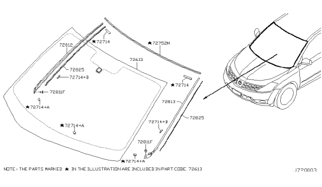 2005 Nissan Murano Spacer-Glass,A Diagram for 72715-CA000
