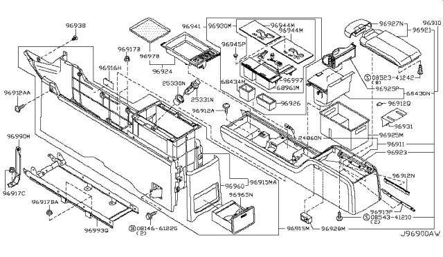 2006 Nissan Murano Console Floor BRN Diagram for 96910-CB86A