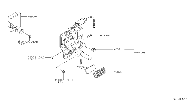 2006 Nissan Murano Pedal Assy-Brake W/Bracket Diagram for 46501-CA015