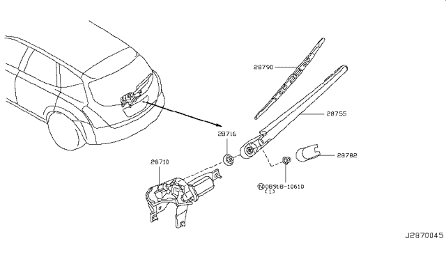 2006 Nissan Murano Rear Window Wiper Arm Assembly Diagram for 28781-CB80A