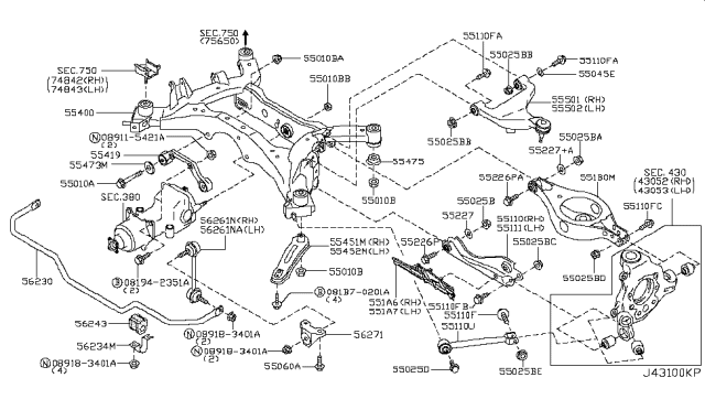 2004 Nissan Murano Member Complete-Rear Suspension Diagram for 55400-CC000