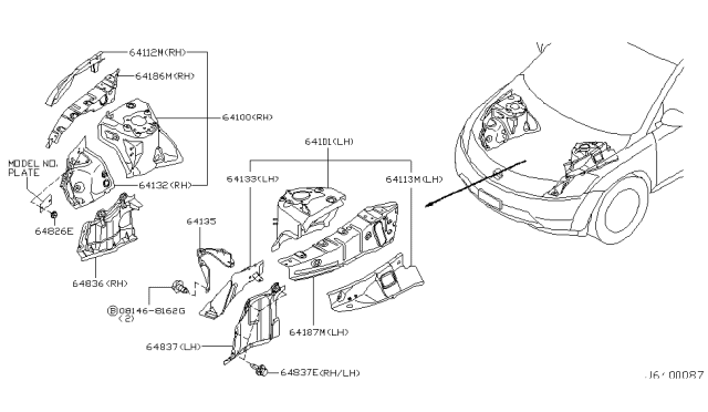2004 Nissan Murano Bracket-Battery Support Diagram for 64160-CA000
