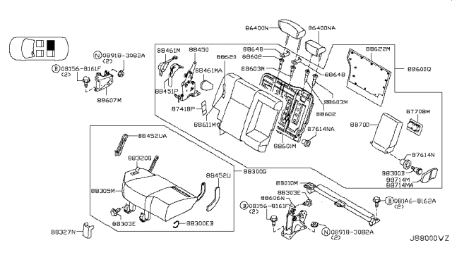 2005 Nissan Murano Rear Seat Armrest Assembly Diagram for 88700-CA400