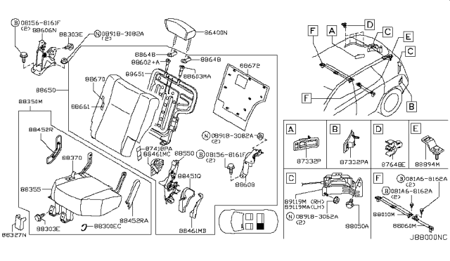 2007 Nissan Murano Hook-Rear Seat Back Diagram for 88648-CC00D