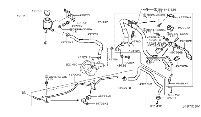 2007 Nissan Murano Hose & Tube Assy-Power Steering Diagram for 49720-CA00A
