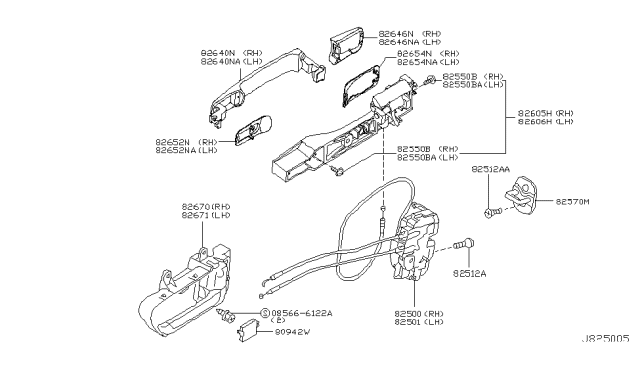 2007 Nissan Murano Bracket Outside Handle Diagram for 80611-CA01A