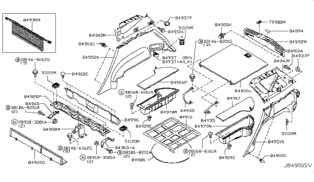 2007 Nissan Murano Bracket-Luggage Floor Diagram for 84965-CA000