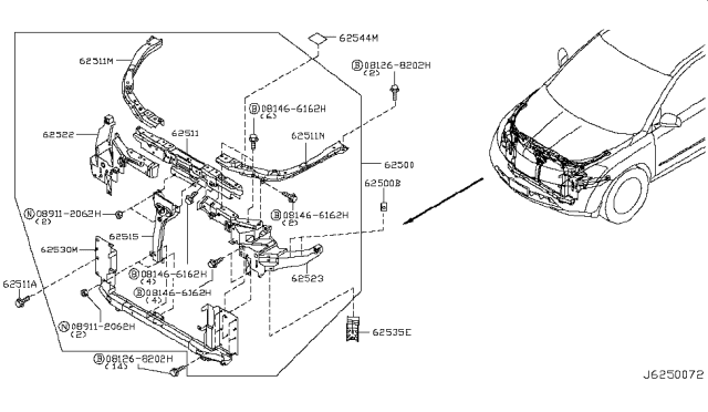2007 Nissan Murano Support-Radiator Core Upper,RH Diagram for 62512-CA000