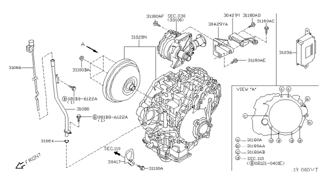 2006 Nissan Murano Automatic Transmission Assembly Diagram for 310C0-1XD0E