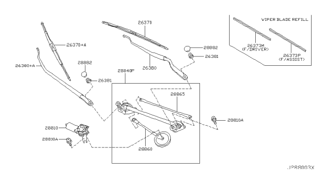 2005 Nissan Murano Windshield Wiper Arm Assembly Diagram for 28886-CC00A