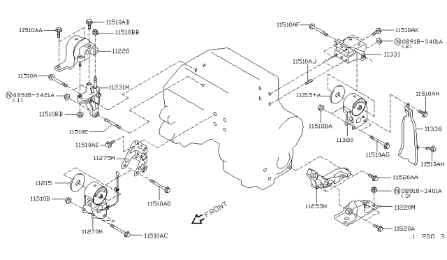 2004 Nissan Murano Engine Mounting Bracket Diagram for 11231-CA000