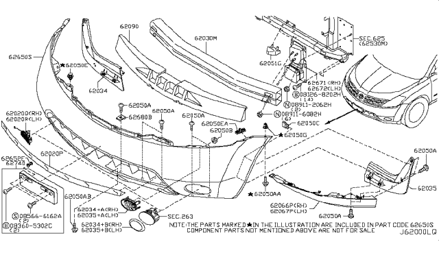 2007 Nissan Murano Stay-Front Bumper,LH Diagram for 62211-CA000