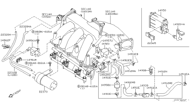 2005 Nissan Murano Valve Assy-Vacuum Delay Diagram for 14958-5S600