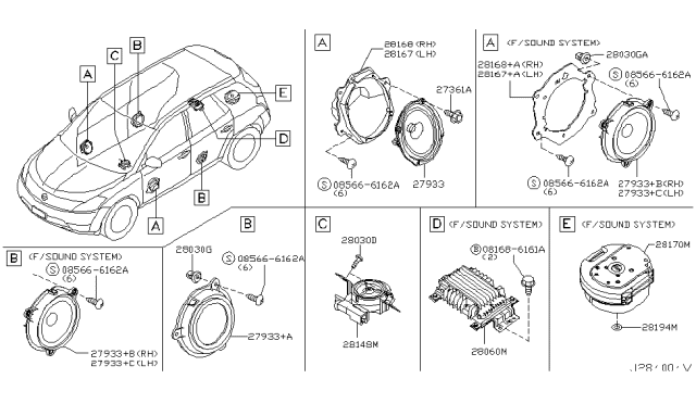 2007 Nissan Murano Bracket-Speaker,RH Diagram for 28166-CA10A