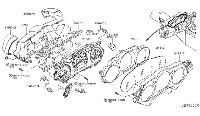2006 Nissan Murano Speedometer Assembly Diagram for 24820-CC22B