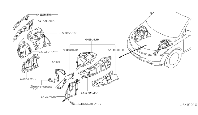 2003 Nissan Murano Hood Ledge & Fitting Diagram 1