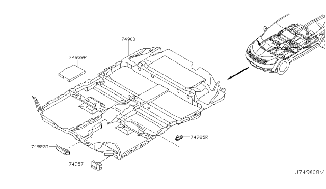 2005 Nissan Murano Pad Assy-Front Floor Diagram for 74923-CA010