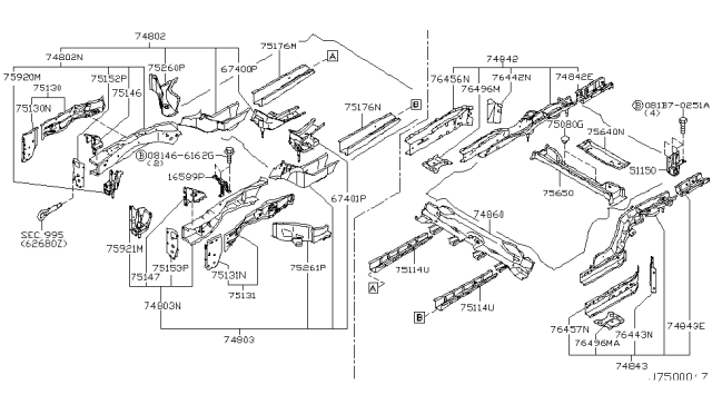 2003 Nissan Murano Connector-Side Member Front,RH Diagram for 75186-CA000