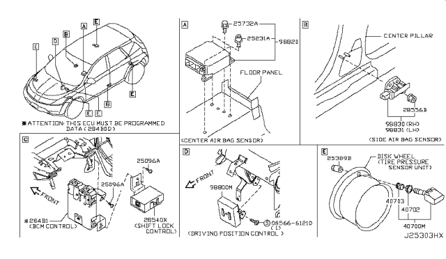 2006 Nissan Murano Body Control Module Assembly Diagram for 284B1-CC25C