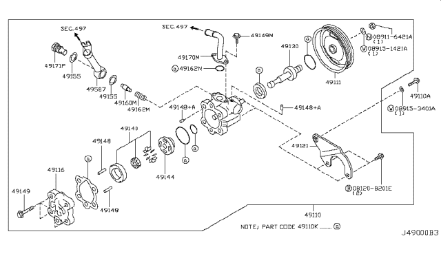 2007 Nissan Murano Bolt-Power Steering Pump Diagram for 49164-2Y00A