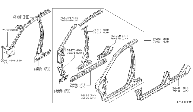 2004 Nissan Murano Brace-Front Pillar Lower Hinge,LH Diagram for 76271-CA000