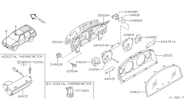 2000 Nissan Pathfinder Tachometer Assy Diagram for 24825-2W800
