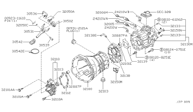 2002 Nissan Pathfinder Fork Support Assembly Withdrawal Diagram for 30536-AA500