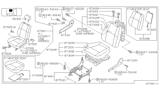 2002 Nissan Pathfinder Back Assy-Front Seat Diagram for 87600-6W102