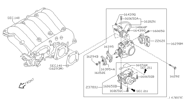 2000 Nissan Pathfinder Throttle Body Diagram for 16119-4W000