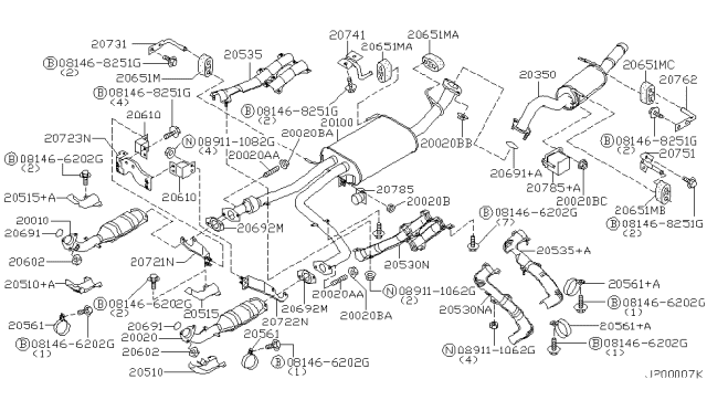 2001 Nissan Pathfinder Exhaust Tube & Muffler Diagram 8