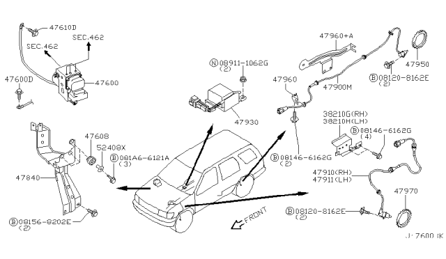 2004 Nissan Pathfinder Anti Skid Actuator Assembly Diagram for 47660-6W000