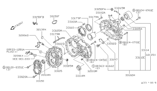 1996 Nissan Pathfinder Bolt Hex Diagram for 08124-0901E