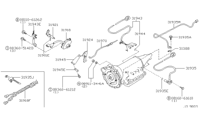 2002 Nissan Pathfinder Sensor Assy-Turbine Diagram for 31935-42X78